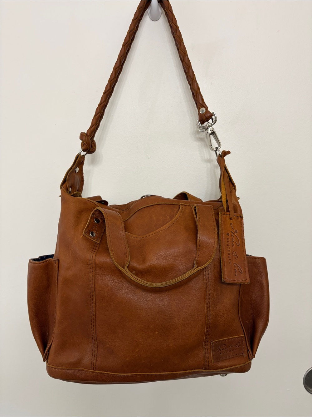Nena & Co. Cognac Brown Leather Heritage Braided-Handle Tote